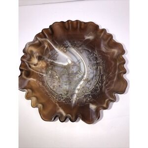Imperial Glass Ft. Chocolate or Carmel Slag Ruffled 8-inch Bowl-Windmill Pattern